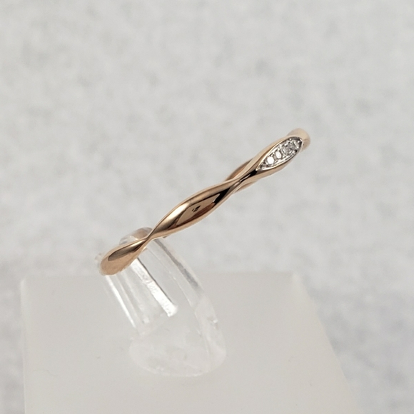 Delicate 14k Rose Gold & Diamonds Band - Picture 3 of 8